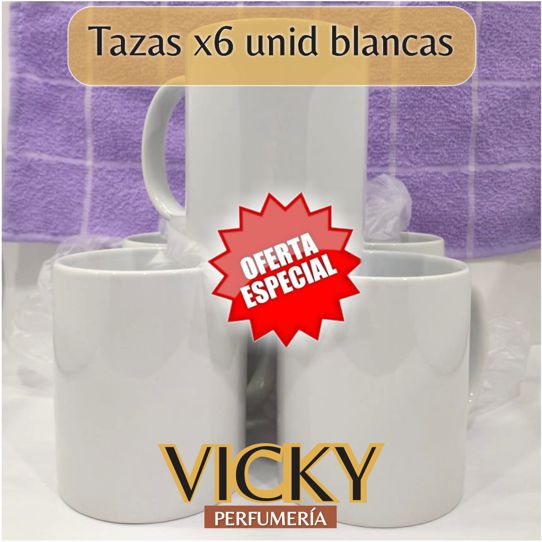Tazas blancas x6 unidades - Perfumeria Vicky